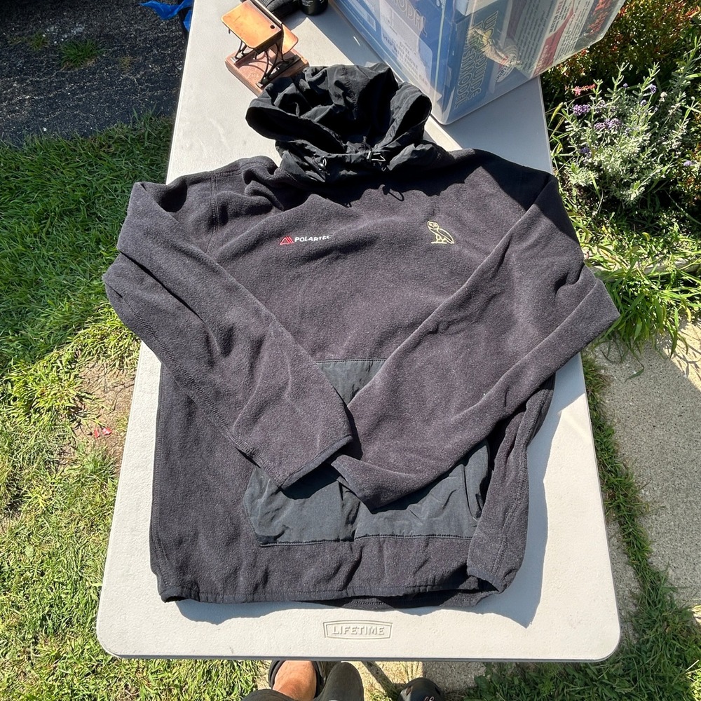 OVO October's Very Own Polartec Fleece Hoodie Black Mens Medium Owl Logo